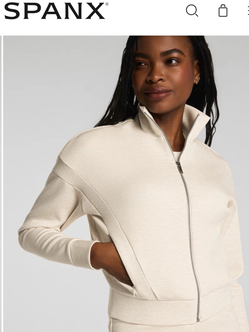 NWT SPANX Aor Essentials Track Jacket Size Small Oatmeal Heather